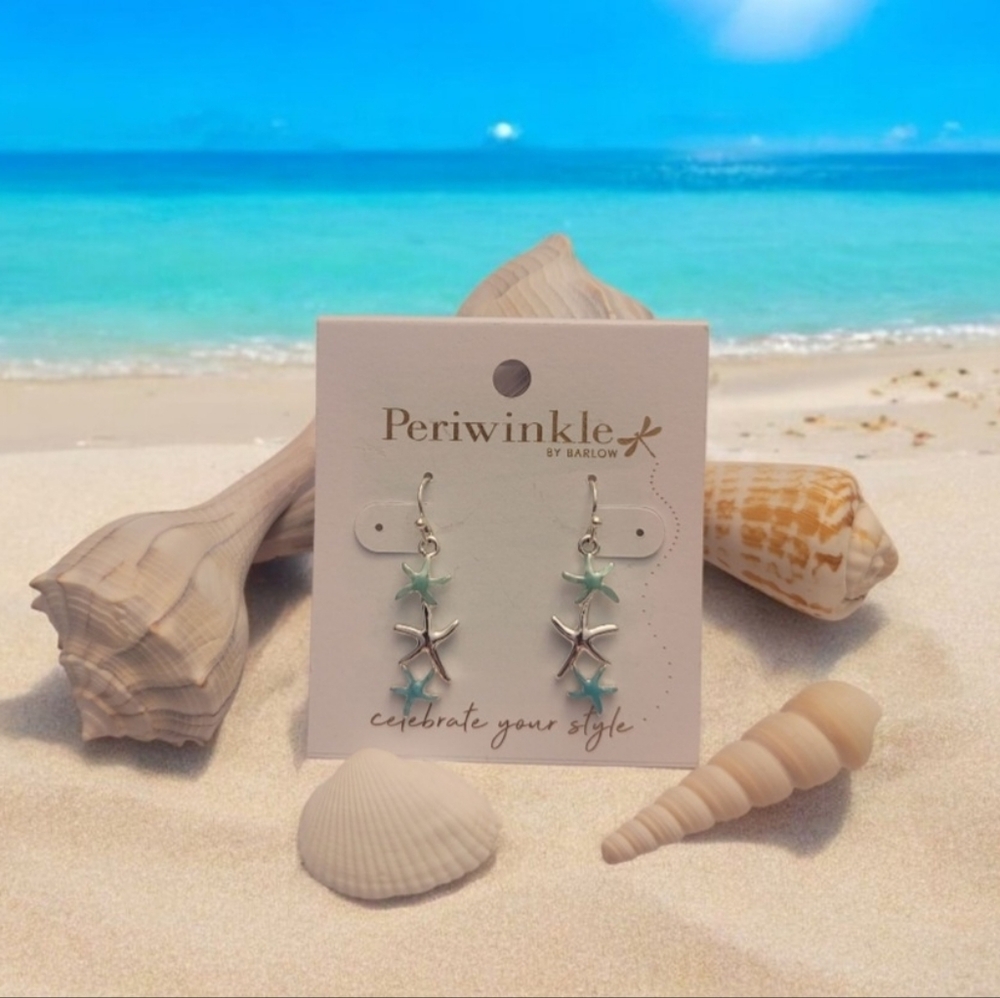 PERIWINKLE by Barlow beach inspired silver pierced dangle earrings NWT